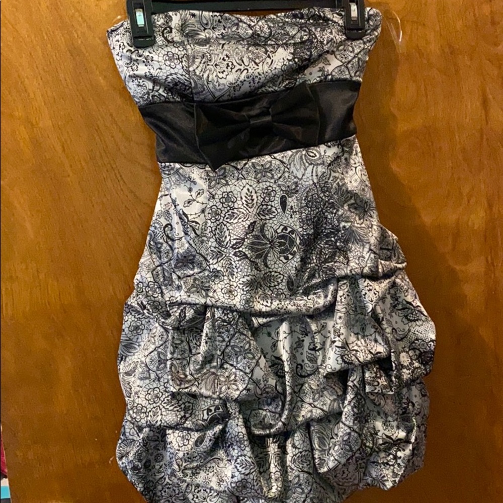 Silver and black strapless dress